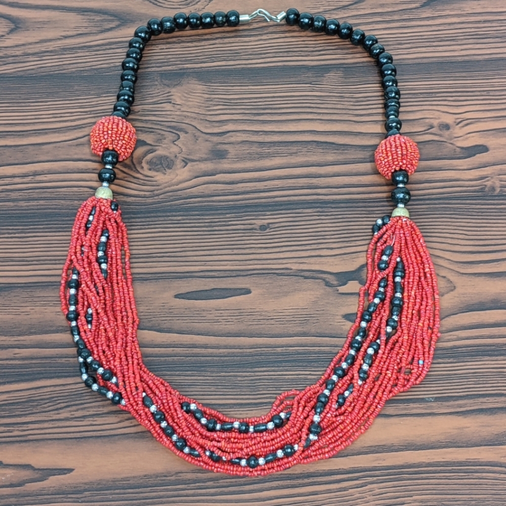 70's Naga Style Beaded Necklace, Boho Chic Vintage Indian beaded necklace